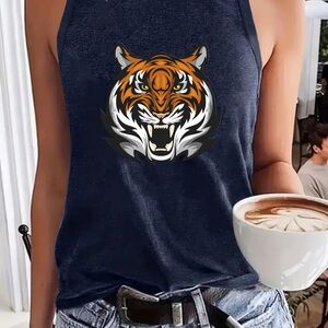 Fierce Tiger Graphic Navy Tank Top